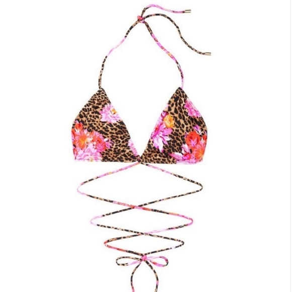Victoria's Secret Triangle Tie Wrap Bikini Top Leopard Flower Sz L NWT - Picture 5 of 5